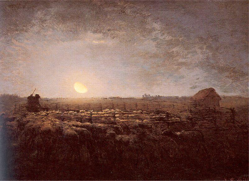 Jean-Franc Millet The Sheep Meadow Moonlight France oil painting art